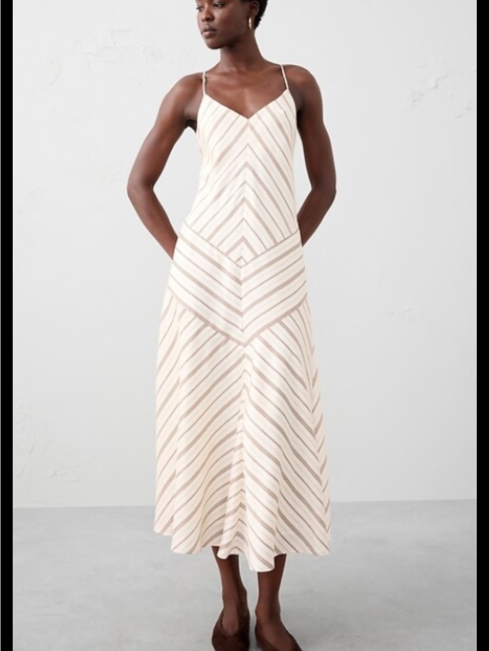 Banana Republic Cream and Brown Chevron Midi A-Line Slip Dress NWT